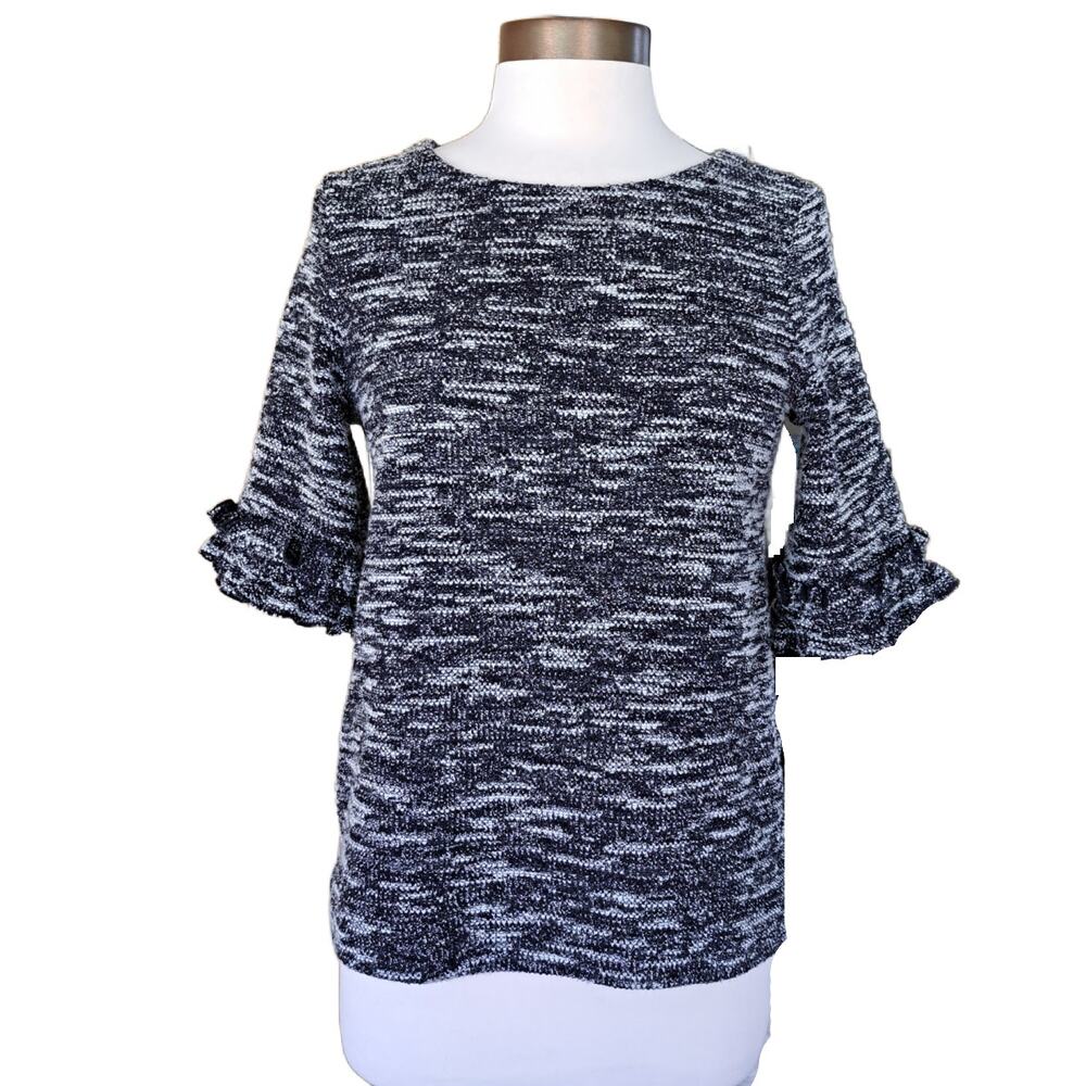 Banana Republic Boucle Ruffle Tweed Top Size Medium Indigo Navy Career